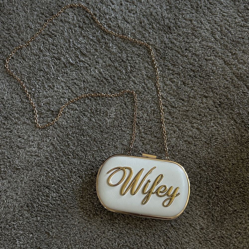 White and Gold 'Wifey' Clutch